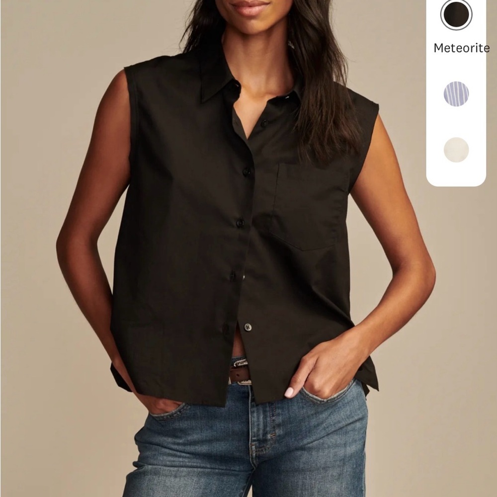 Lucky Brand Black Bubble Back Sleeveless Button-Front Blouse